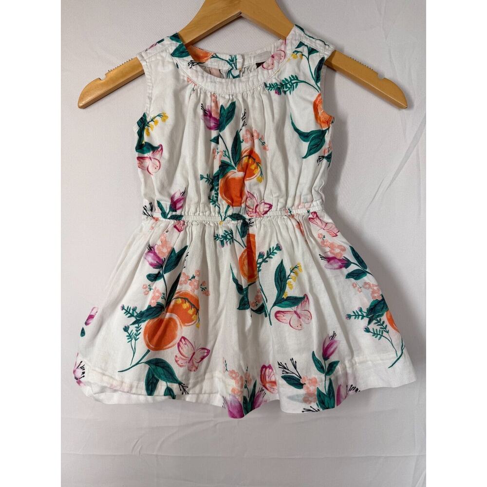 Tea Collection White Floral & Orange Print Cotton Dress